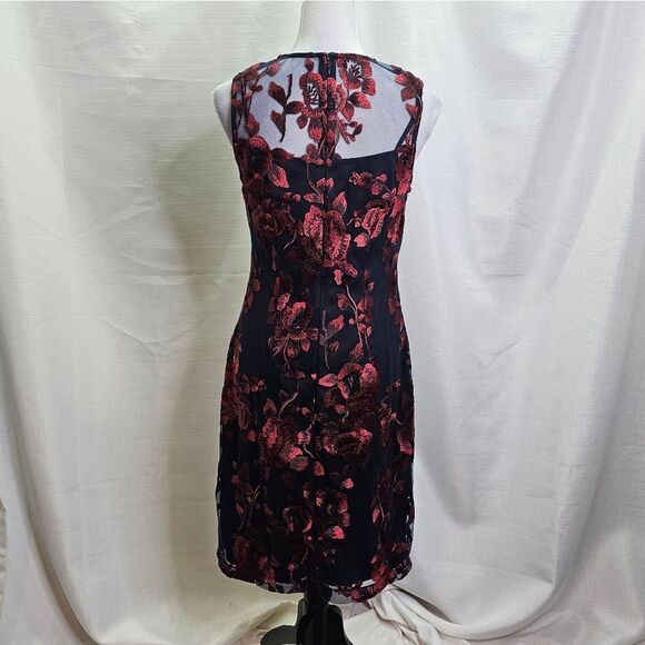 Donna Ricco Blue and Red Floral Embroidered Sheath Dress Size 8 - Picture 12 of 12